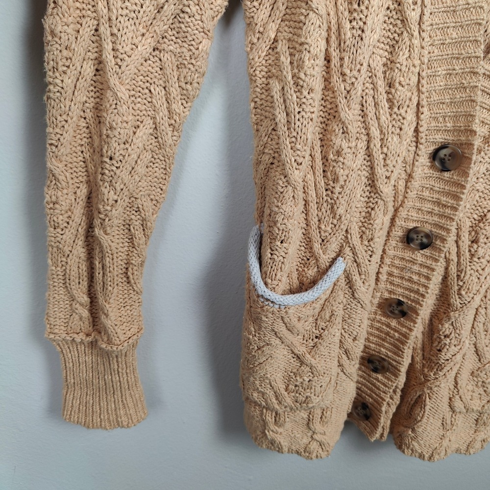 Free People Montana Cable‎ Knit Cardigan Sweater Womens Small Tan Oversized Boho - Picture 4 of 12